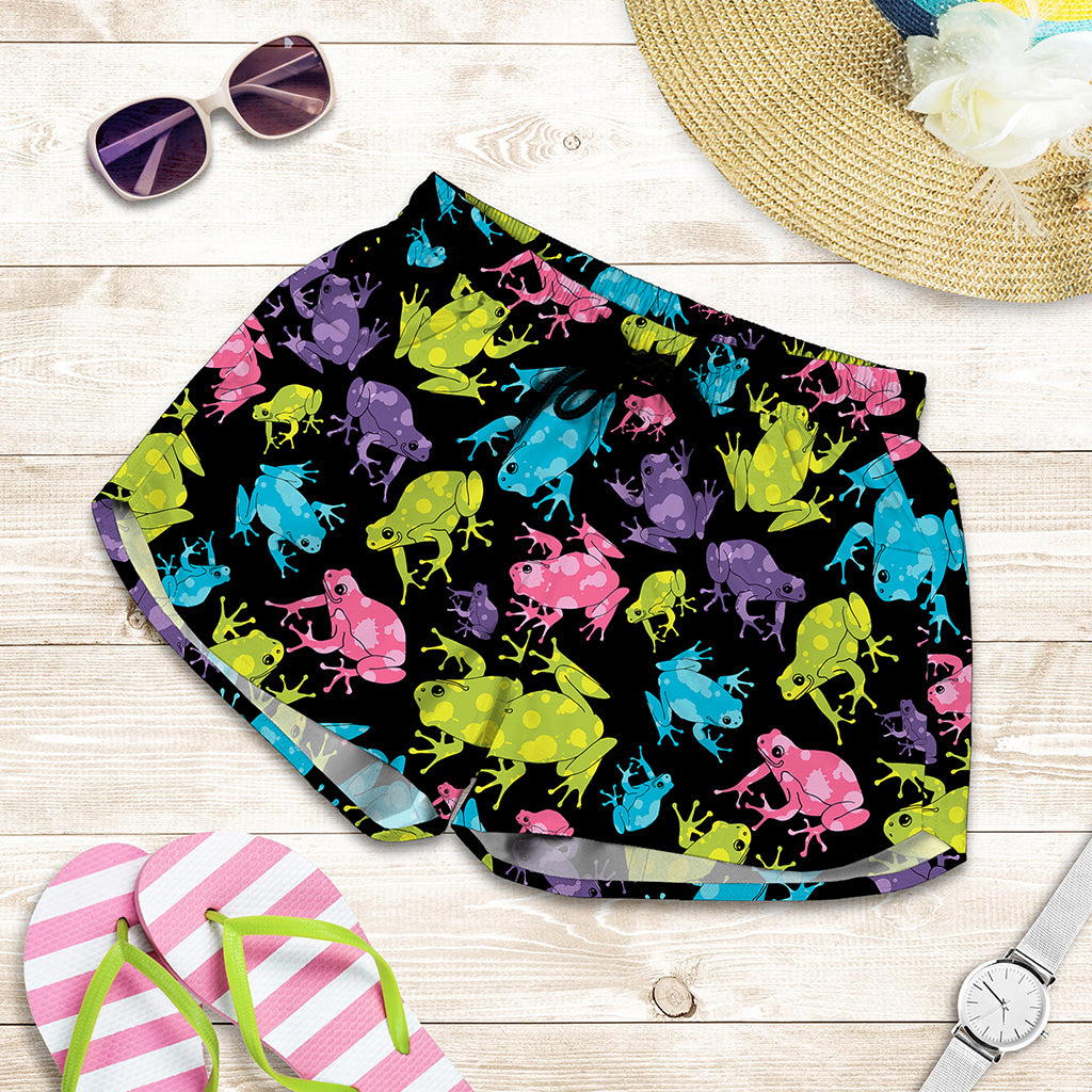 Colorful Frog Pattern Print Women's Shorts