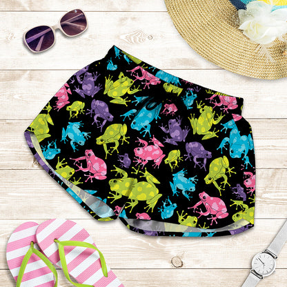 Colorful Frog Pattern Print Women's Shorts