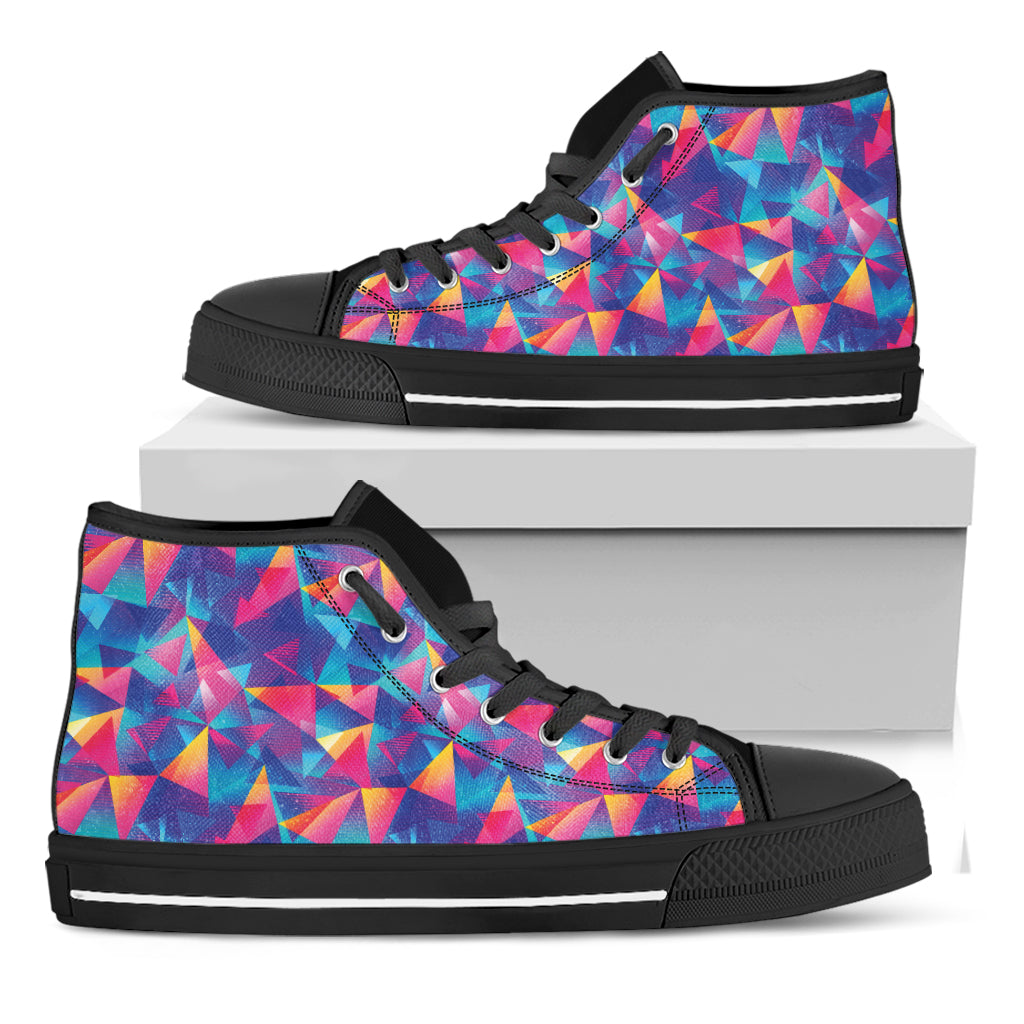 Colorful Geometric Mosaic Print Black High Top Shoes