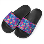 Colorful Geometric Mosaic Print Black Slide Sandals