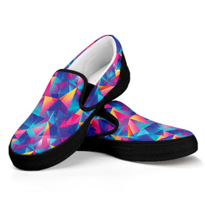 Colorful Geometric Mosaic Print Black Slip On Shoes