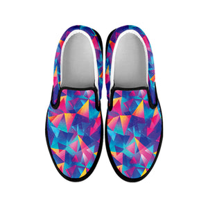 Colorful Geometric Mosaic Print Black Slip On Shoes