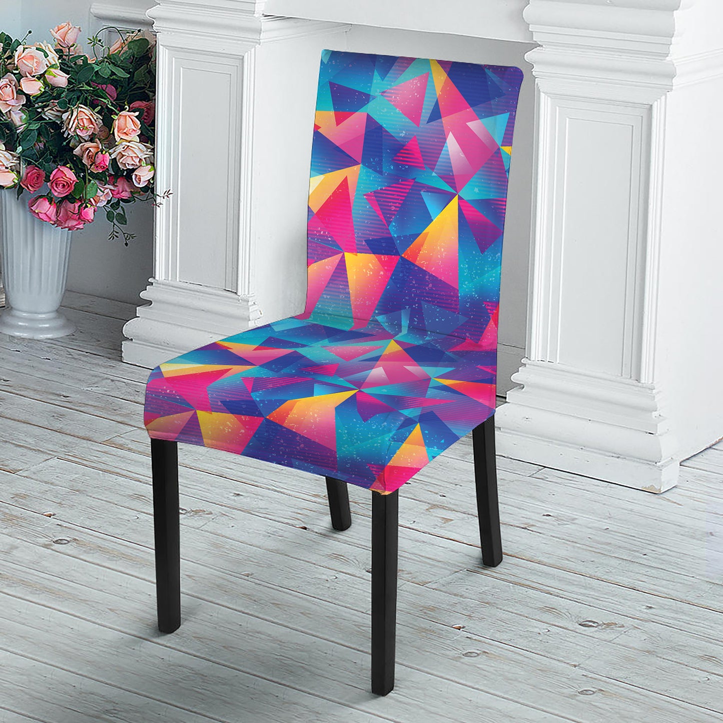 Colorful Geometric Mosaic Print Dining Chair Slipcover