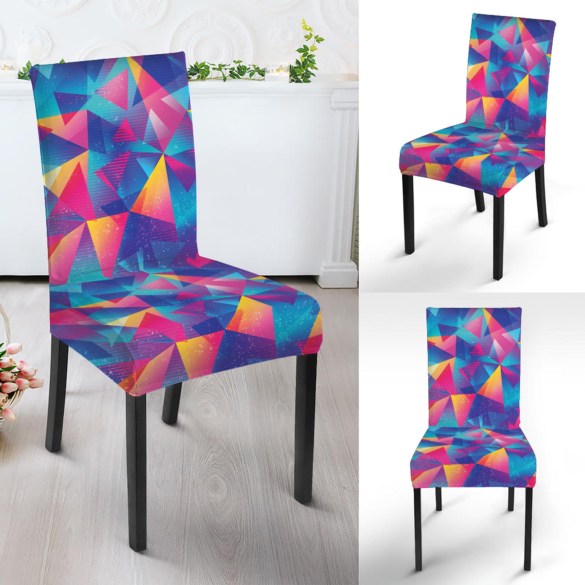 Colorful Geometric Mosaic Print Dining Chair Slipcover