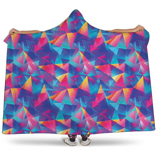 Colorful Geometric Mosaic Print Hooded Blanket