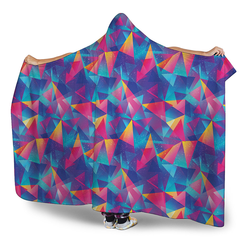 Colorful Geometric Mosaic Print Hooded Blanket