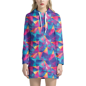 Colorful Geometric Mosaic Print Hoodie Dress