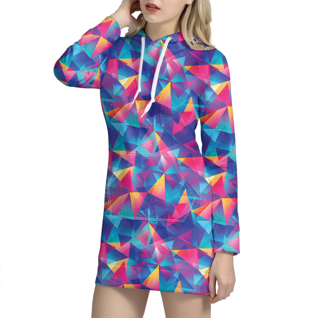 Colorful Geometric Mosaic Print Hoodie Dress