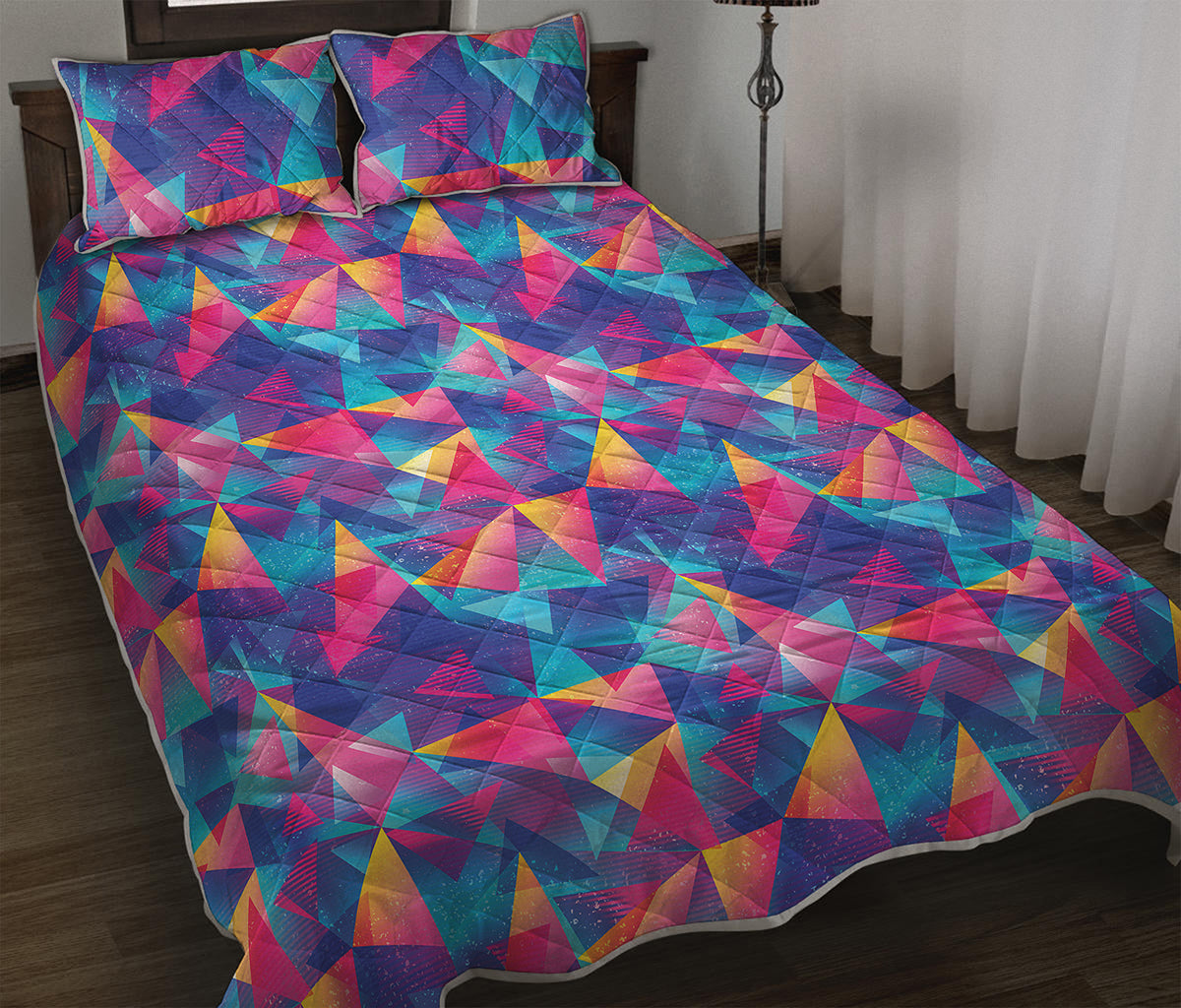 Colorful Geometric Mosaic Print Quilt Bed Set