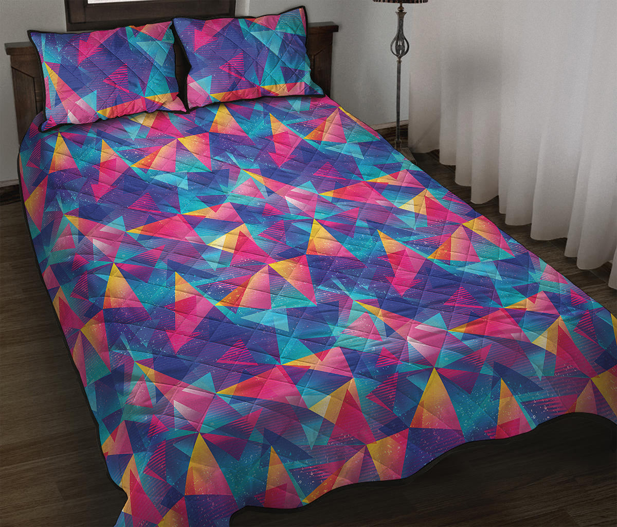 Colorful Geometric Mosaic Print Quilt Bed Set