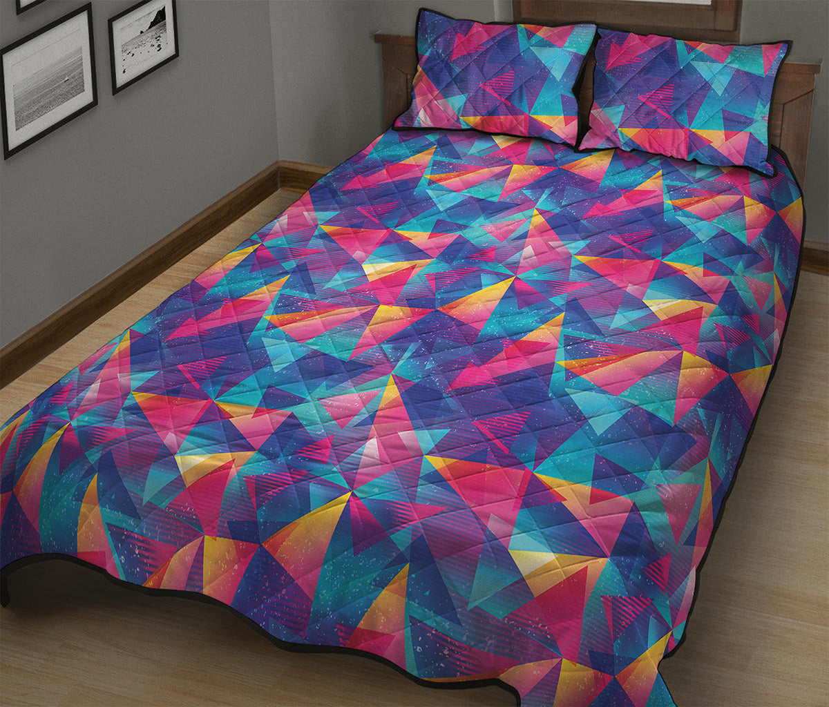 Colorful Geometric Mosaic Print Quilt Bed Set