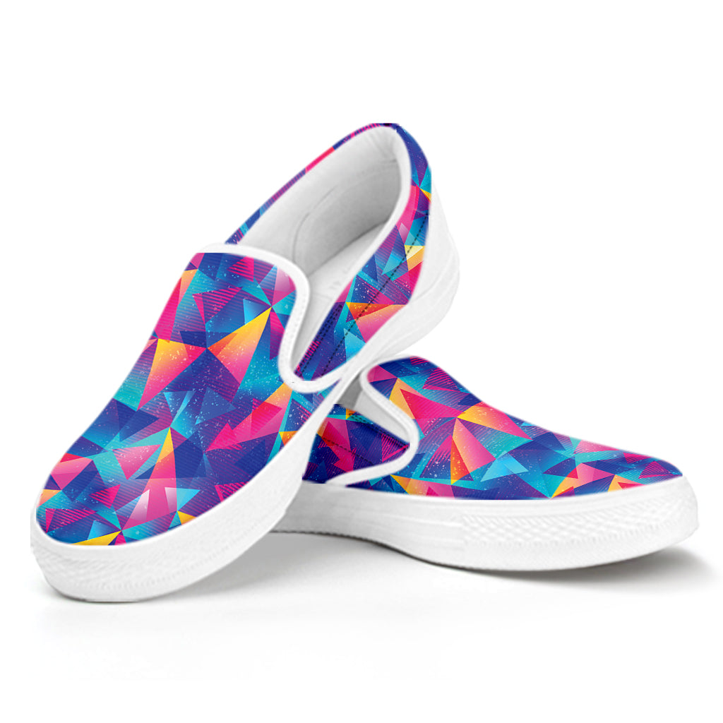 Colorful Geometric Mosaic Print White Slip On Shoes
