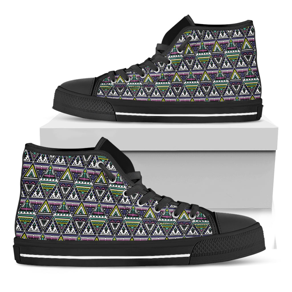 Colorful Geometric Native Navajo Print Black High Top Shoes