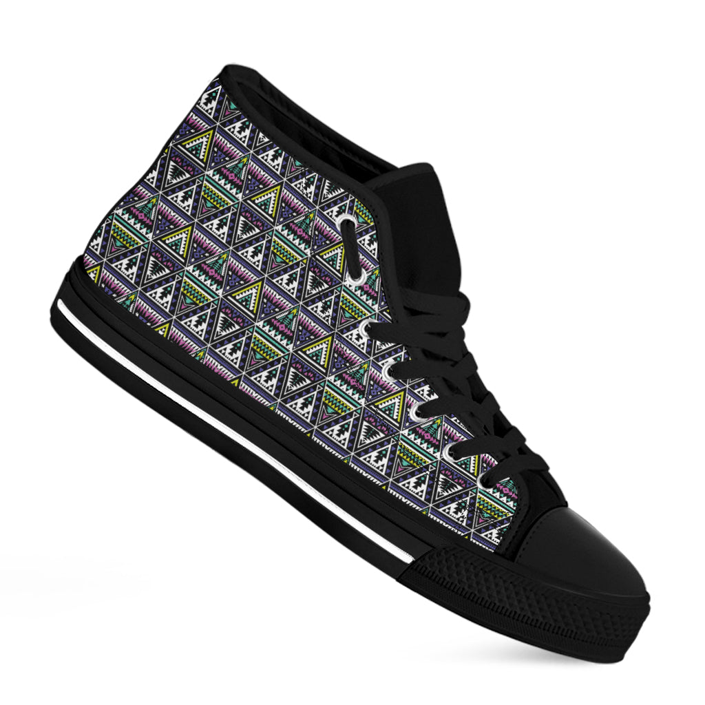 Colorful Geometric Native Navajo Print Black High Top Shoes