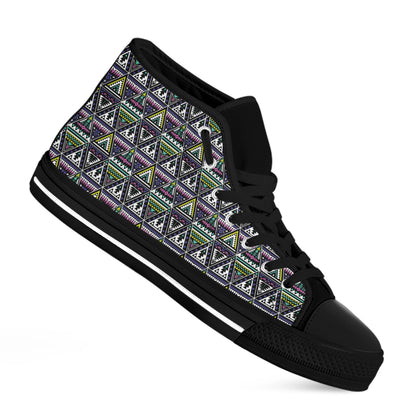 Colorful Geometric Native Navajo Print Black High Top Shoes