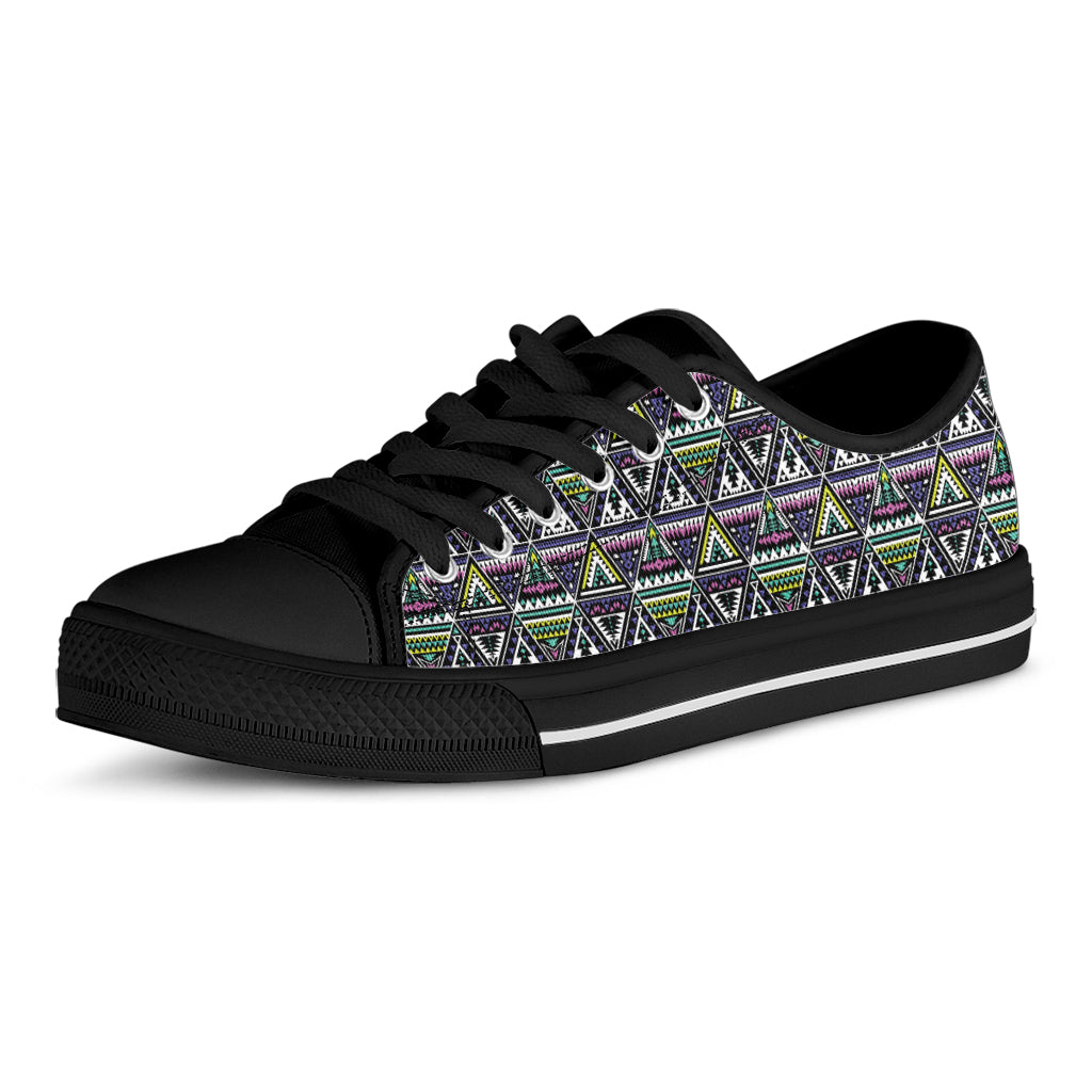 Colorful Geometric Native Navajo Print Black Low Top Shoes