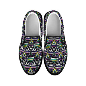 Colorful Geometric Native Navajo Print Black Slip On Shoes