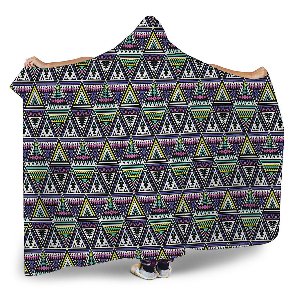 Colorful Geometric Native Navajo Print Hooded Blanket