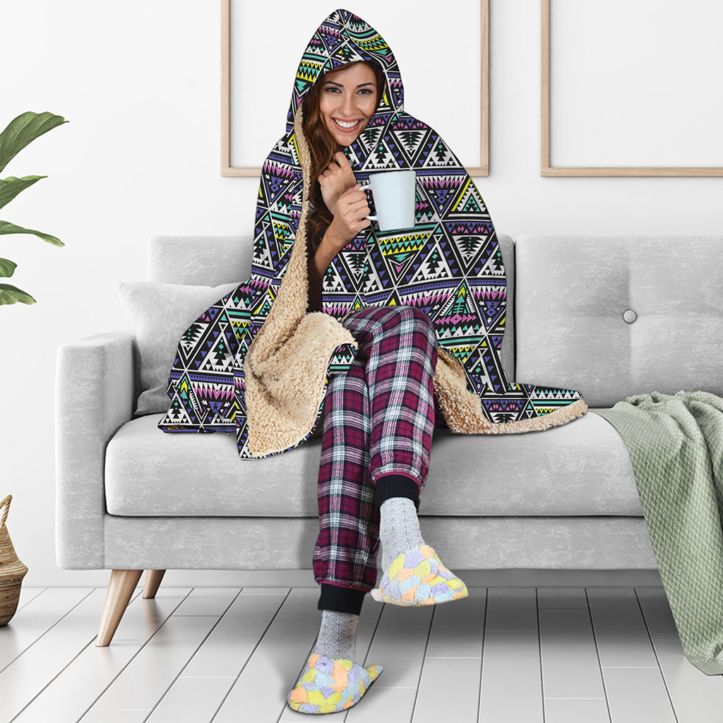 Colorful Geometric Native Navajo Print Hooded Blanket