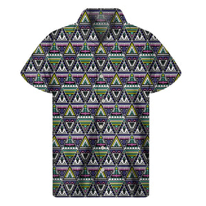 Colorful Geometric Native Navajo Print Men's Short Sleeve Shirt