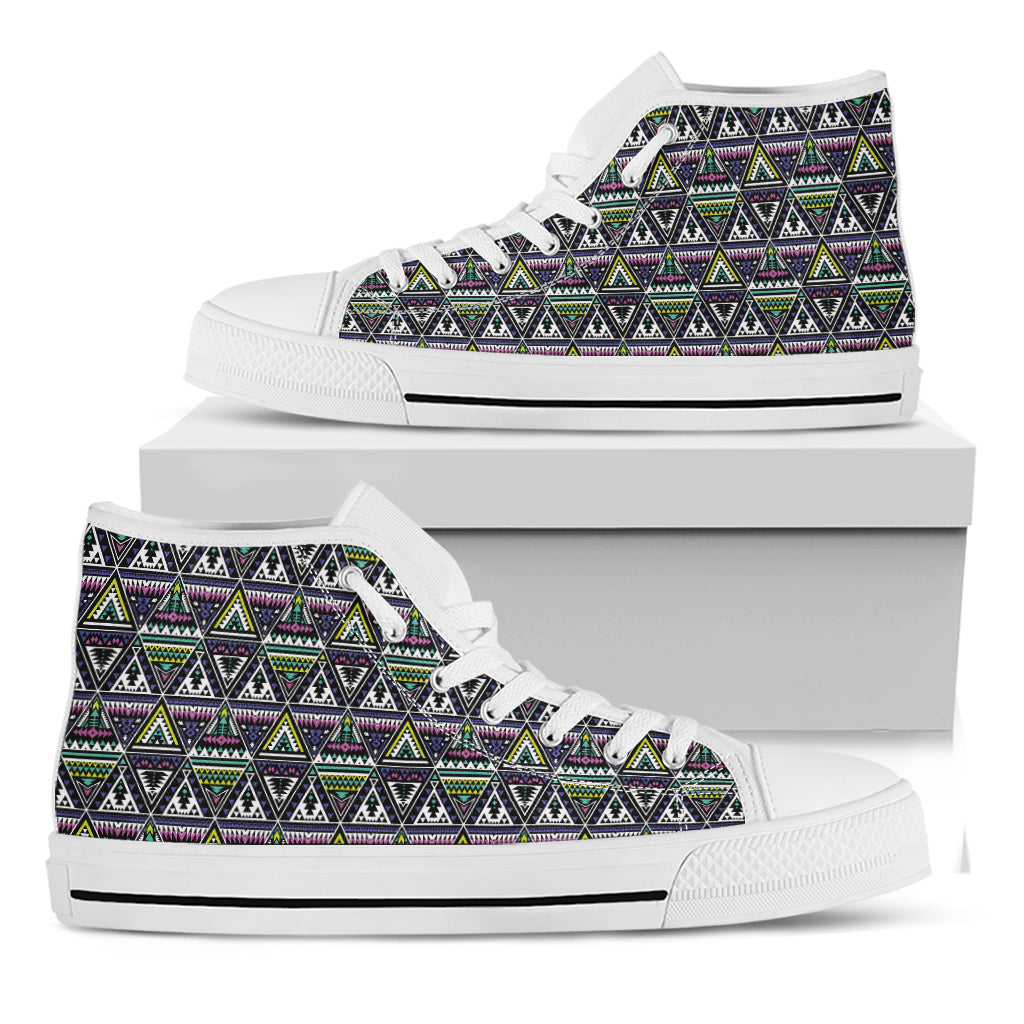 Colorful Geometric Native Navajo Print White High Top Shoes