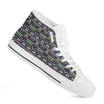 Colorful Geometric Native Navajo Print White High Top Shoes