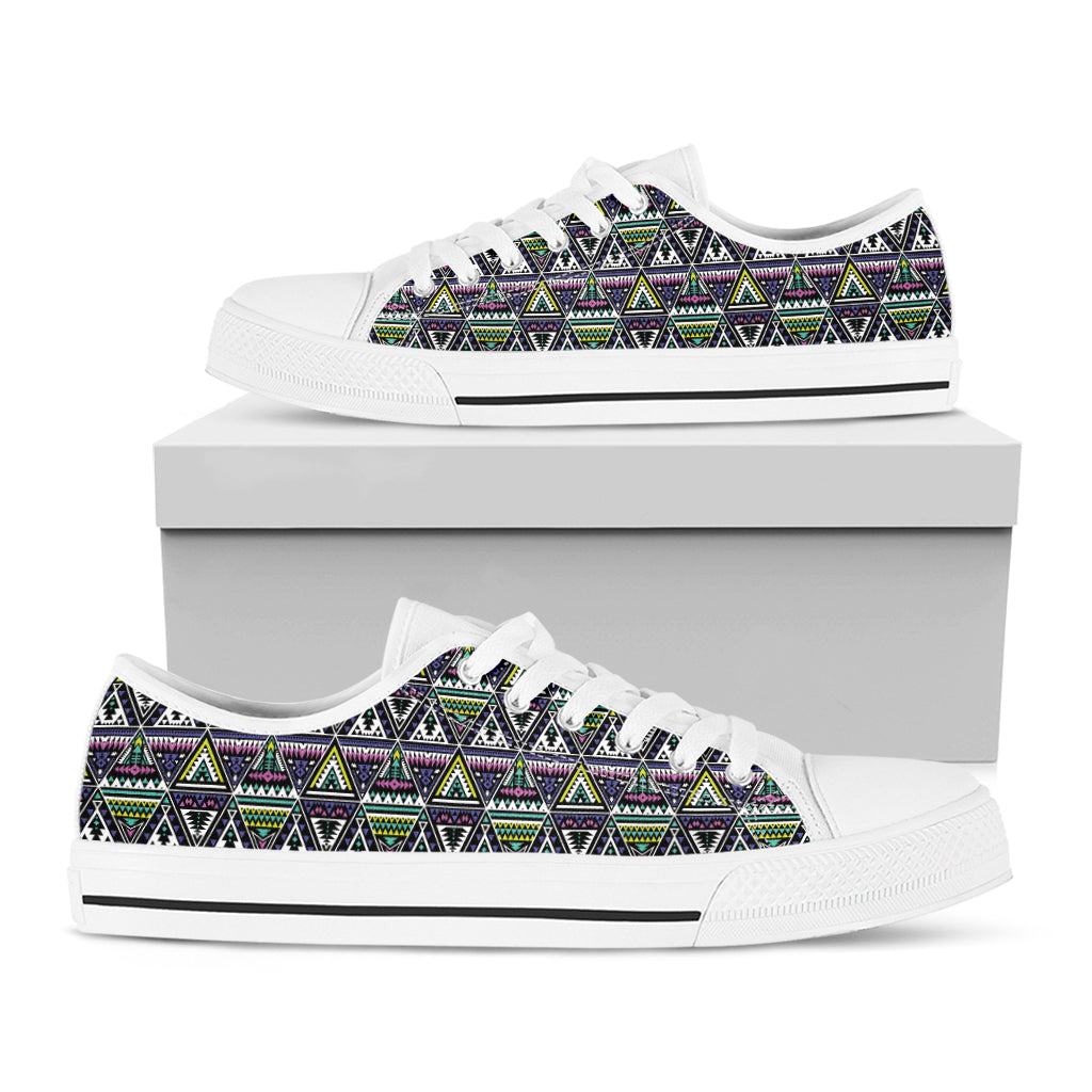 Colorful Geometric Native Navajo Print White Low Top Shoes