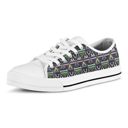 Colorful Geometric Native Navajo Print White Low Top Shoes