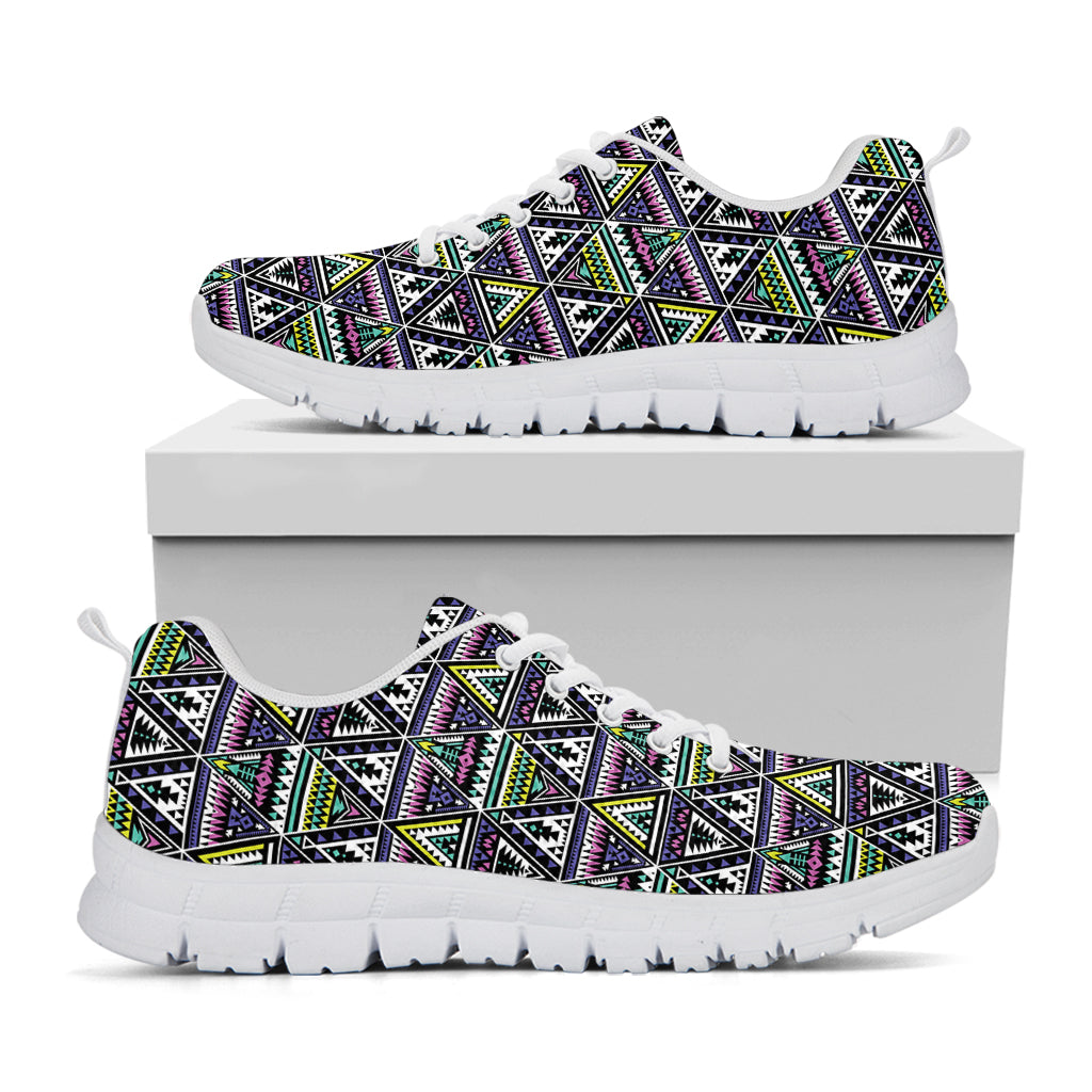 Colorful Geometric Native Navajo Print White Sneakers