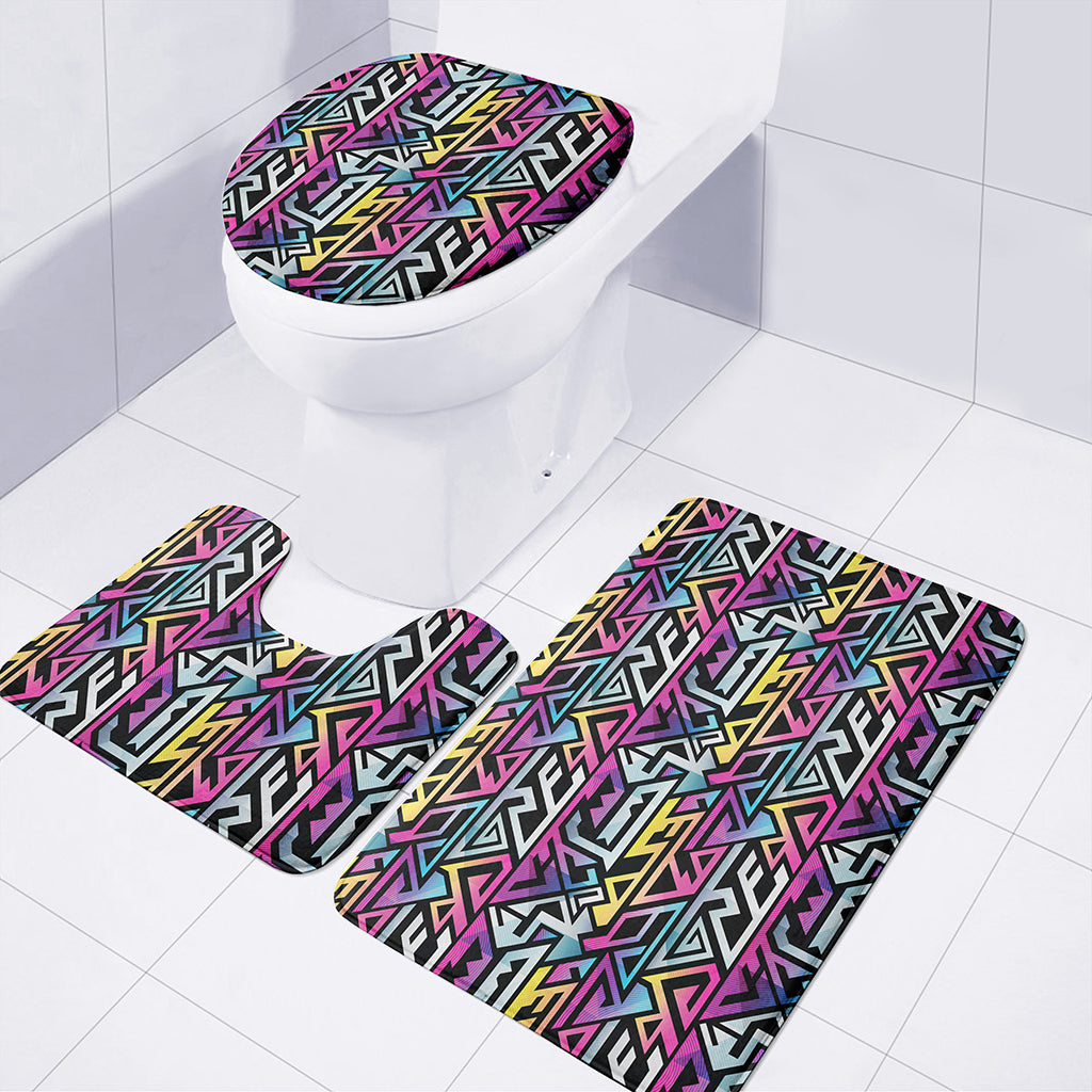Colorful Geometric Tribal Pattern Print 3 Piece Bath Mat Set