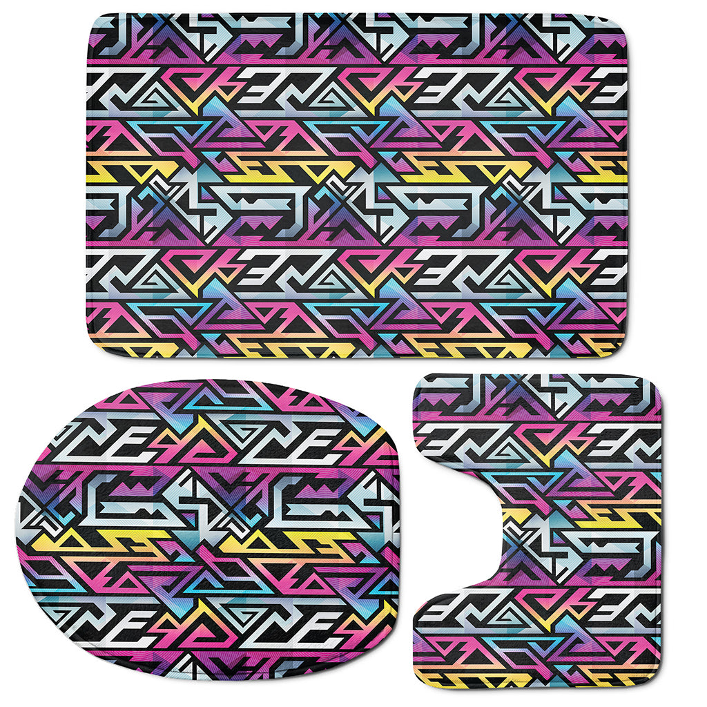 Colorful Geometric Tribal Pattern Print 3 Piece Bath Mat Set