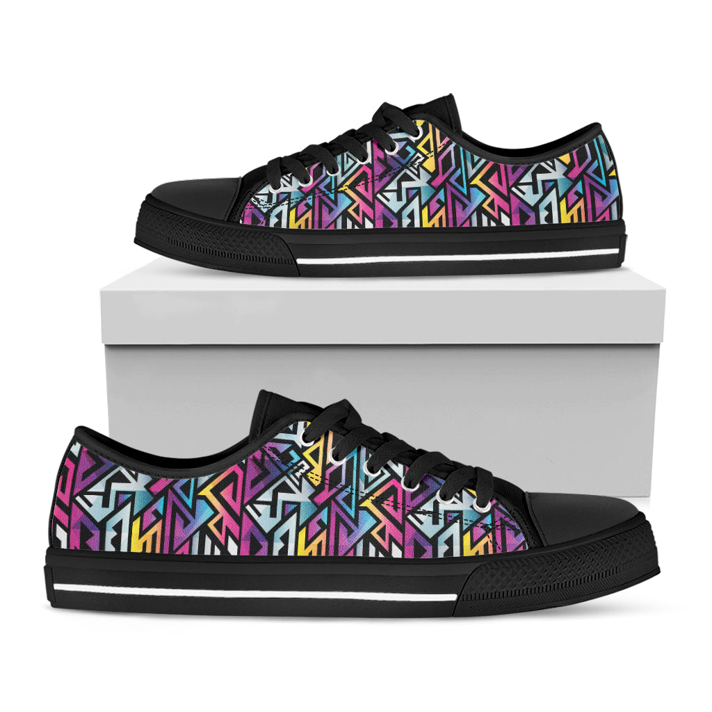 Colorful Geometric Tribal Pattern Print Black Low Top Shoes