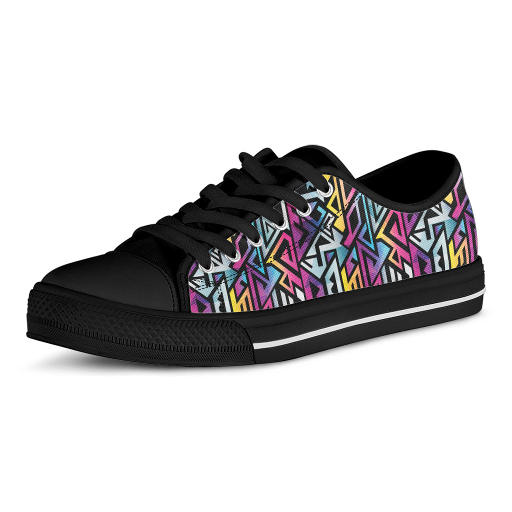 Colorful Geometric Tribal Pattern Print Black Low Top Shoes