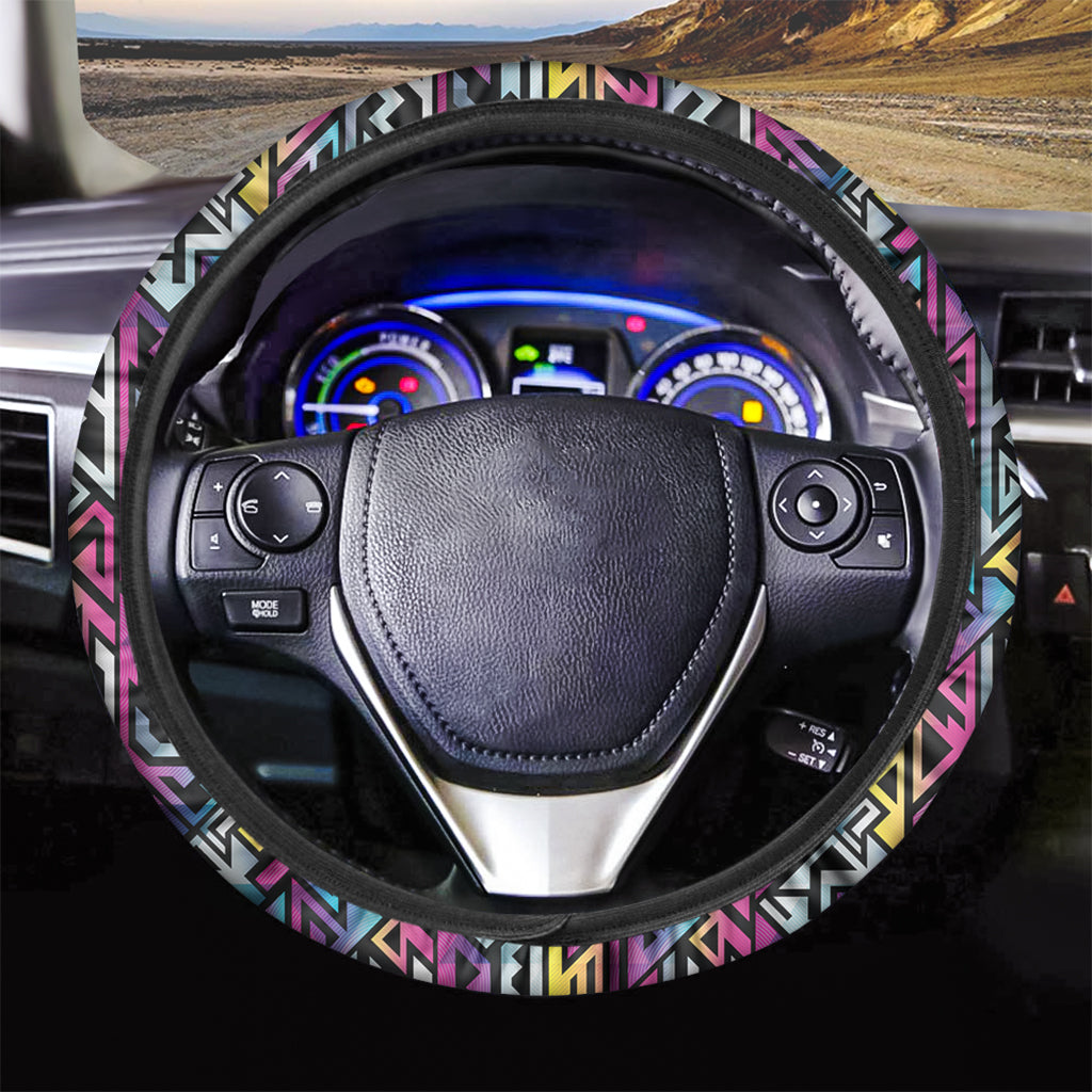 Colorful Geometric Tribal Pattern Print Car Steering Wheel Cover