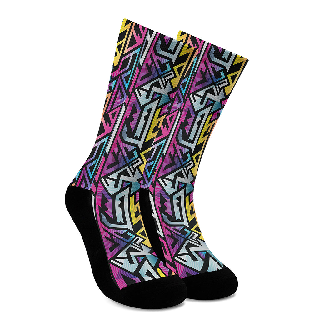 Colorful Geometric Tribal Pattern Print Crew Socks