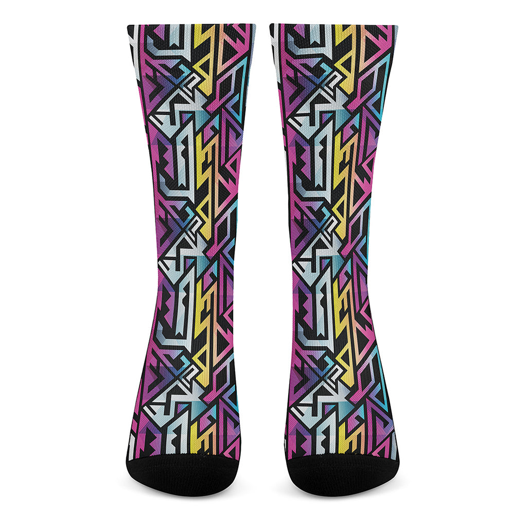 Colorful Geometric Tribal Pattern Print Crew Socks