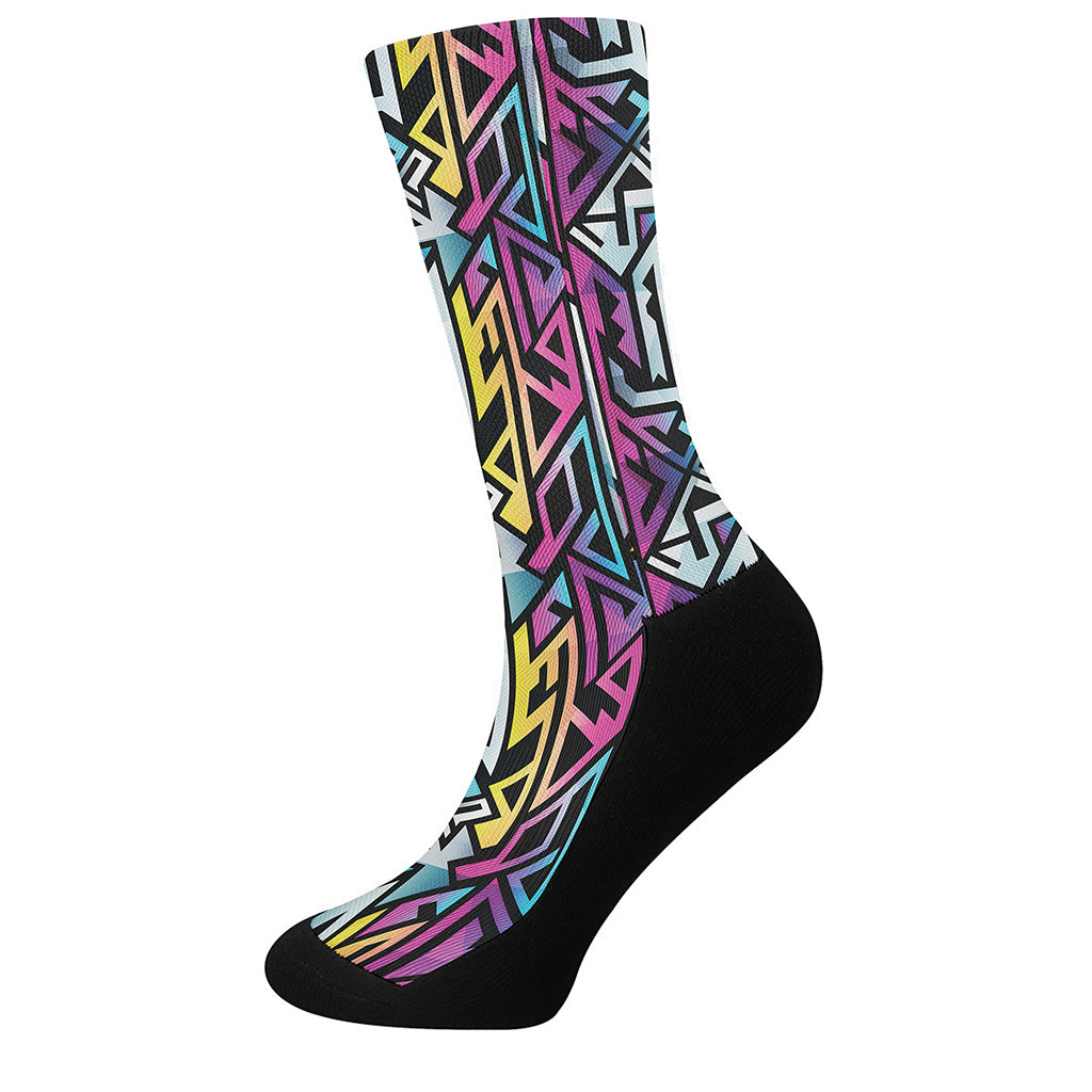 Colorful Geometric Tribal Pattern Print Crew Socks