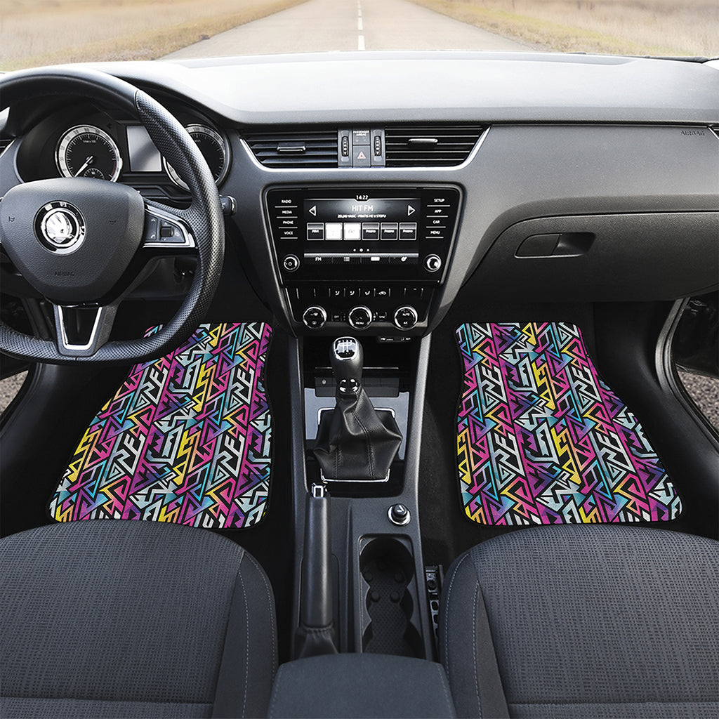 Colorful Geometric Tribal Pattern Print Front and Back Car Floor Mats
