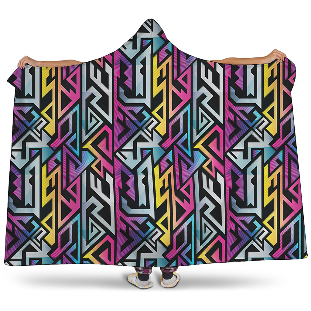 Colorful Geometric Tribal Pattern Print Hooded Blanket