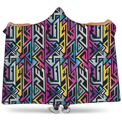 Colorful Geometric Tribal Pattern Print Hooded Blanket