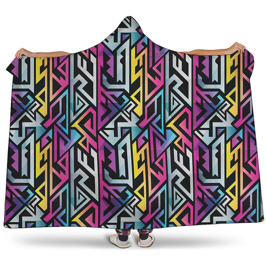 Colorful Geometric Tribal Pattern Print Hooded Blanket