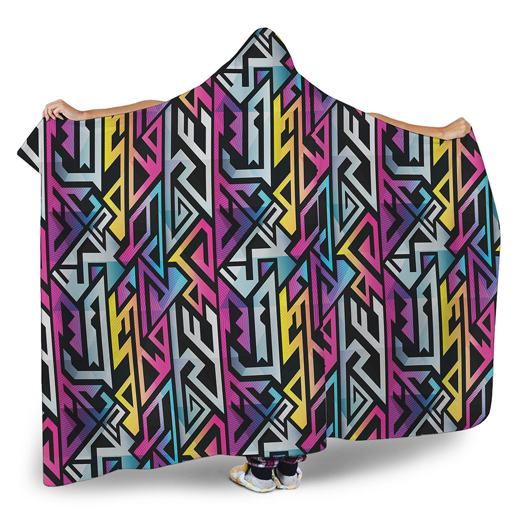 Colorful Geometric Tribal Pattern Print Hooded Blanket