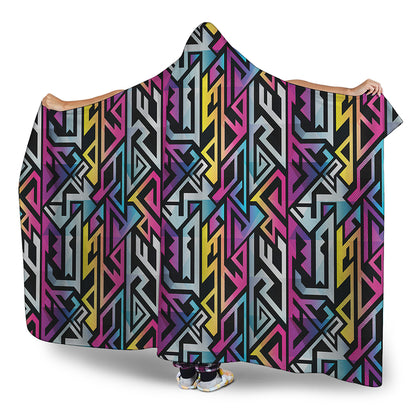 Colorful Geometric Tribal Pattern Print Hooded Blanket