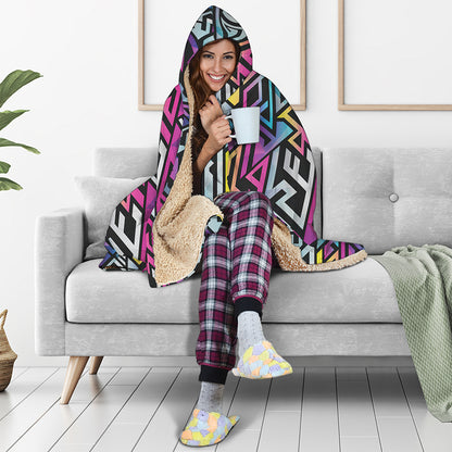 Colorful Geometric Tribal Pattern Print Hooded Blanket