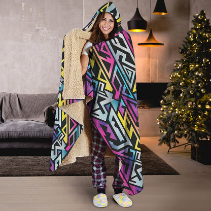 Colorful Geometric Tribal Pattern Print Hooded Blanket