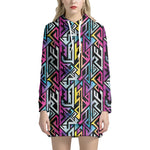 Colorful Geometric Tribal Pattern Print Hoodie Dress
