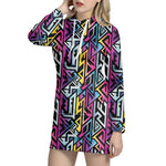 Colorful Geometric Tribal Pattern Print Hoodie Dress