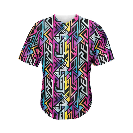 Colorful Geometric Tribal Pattern Print Men's Baseball Jersey