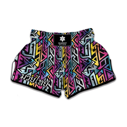Colorful Geometric Tribal Pattern Print Muay Thai Boxing Shorts