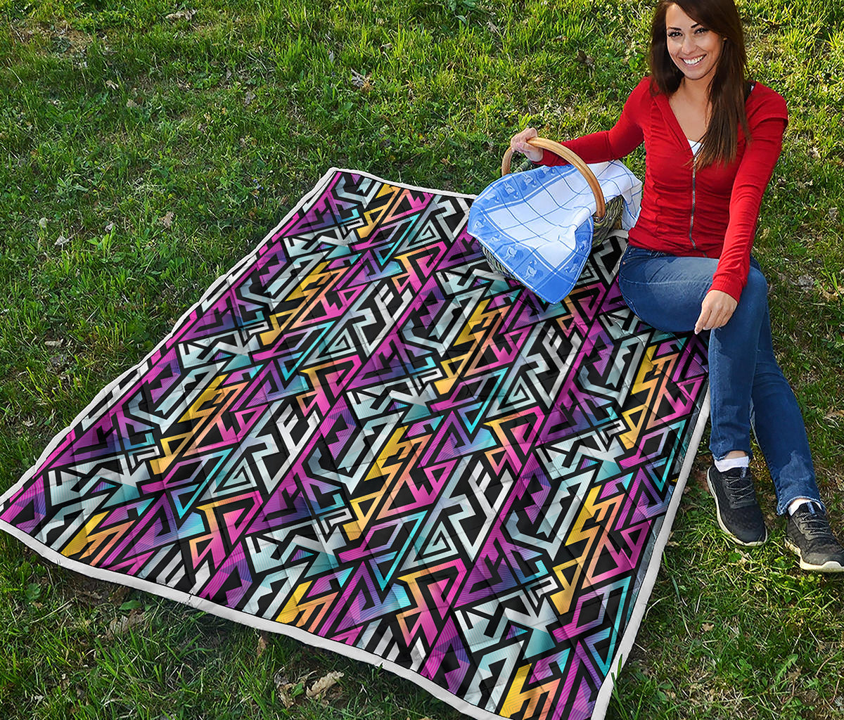 Colorful Geometric Tribal Pattern Print Quilt